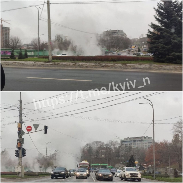 В Киеве возле моста Патона прорвало теплотрассу
