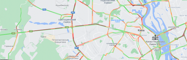 В Киеве вечером образовались пробки. Движение осложнено (карта)