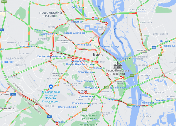 Пробки в Киеве: На каких улицах и мостах затруднено движение (карта)