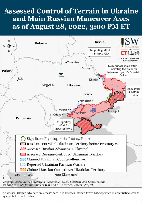 Карта бойових дій в Україні 29 серпня.