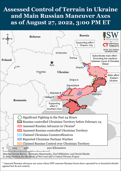 Карта бойових дій в Україні 28 серпня.