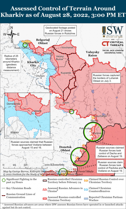 Карта бойових дій в Україні 29 серпня.