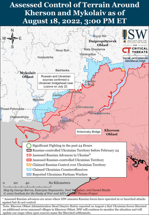 Карта бойових дій в Україні 19 серпня.