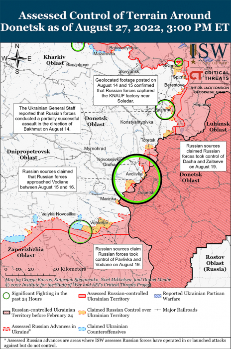 Карта бойових дій в Україні 28 серпня.