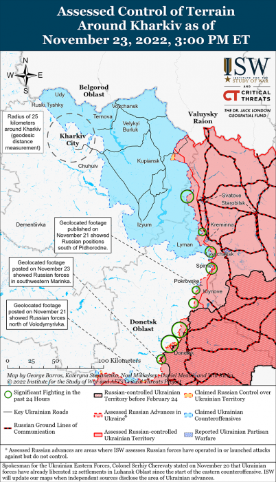 Карта бойових дій в Україні 24 листопада