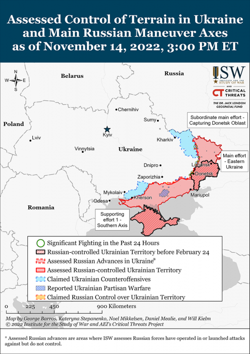 Карта бойових дій в Україні 15 листопада