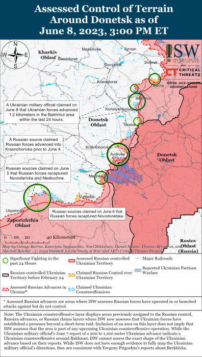 Мапа бойових дій в Україні 9 червня.