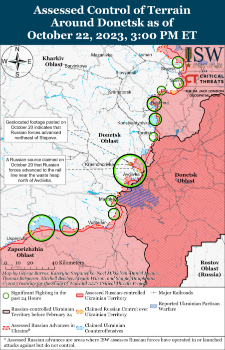 Карта бойових дій в Україні 23 жовтня Фото: understandingwar.org