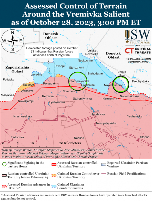 Карта бойових дій в Україні 29 жовтня Фото: understandingwar.org