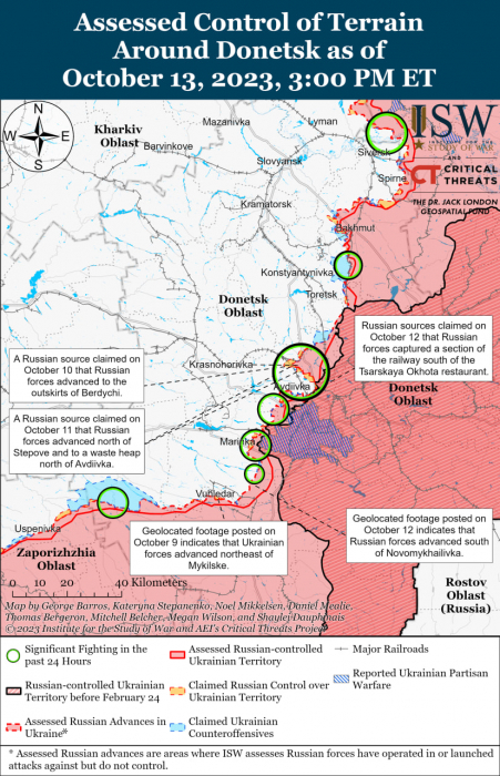 Карта бойових дій в Україні 14 жовтня фото: understandingwar.org