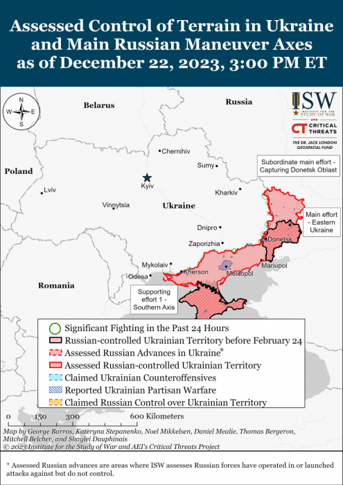 Карта бойових дій в Україні 23 грудня.