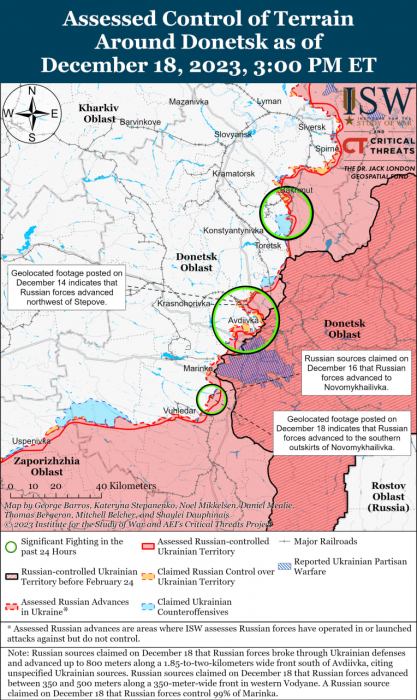 Карта бойових дій в Україні 19 грудня.