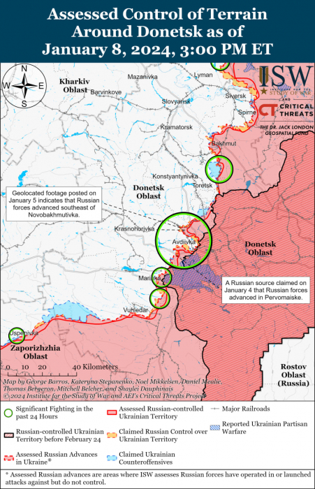 Карта бойових дій в Україні 9 січня.