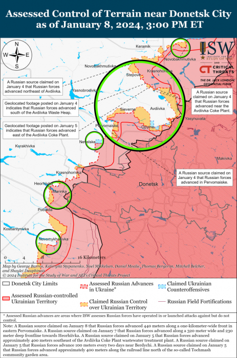 Карта бойових дій в Україні 9 січня.