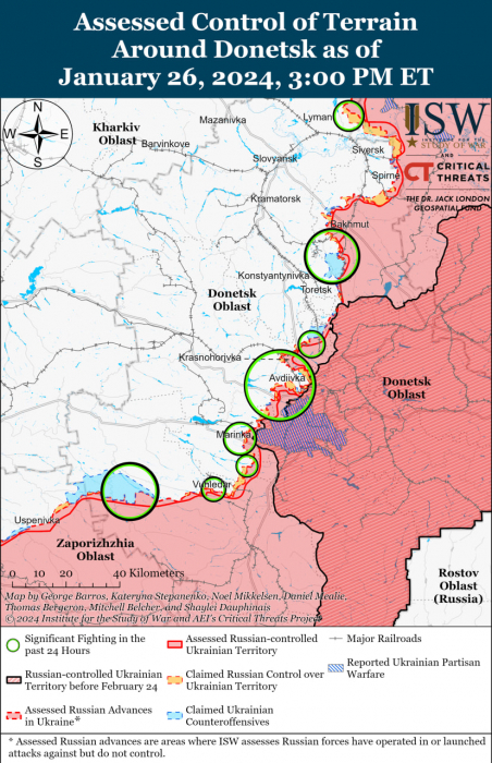 Карта бойових дій в Україні 27 січня.
