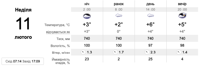 Прогноз погоди на 11 лютого у Києві -