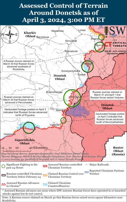 Карта бойових дій в Україні 4 квітня. Джерело: understandingwar.org