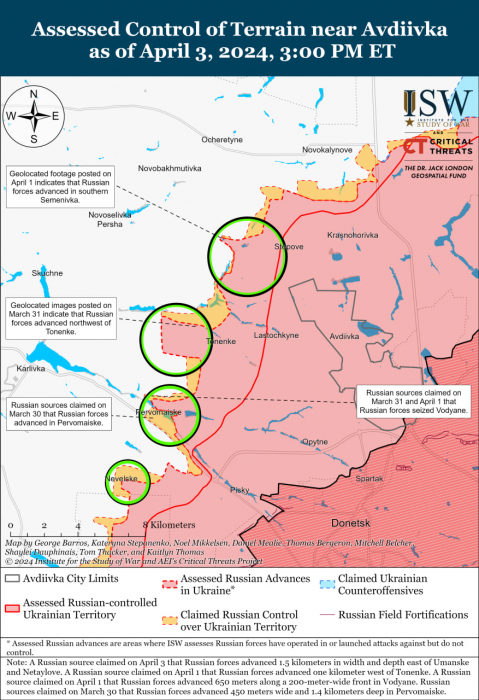 Карта бойових дій в Україні 4 квітня. Джерело: understandingwar.org