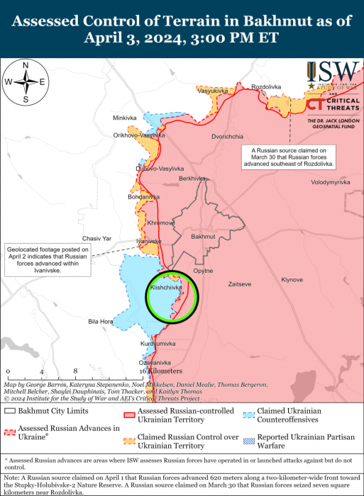 Карта бойових дій в Україні 4 квітня. Джерело: understandingwar.org