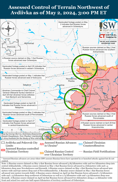 Карта бойових дій в Україні 3 травня.