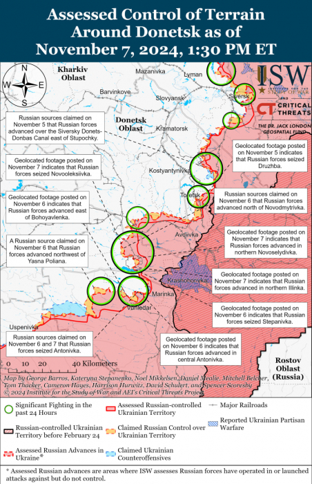 Карта бойових дій в Україні 8 листопада.